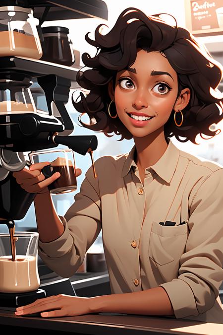 00004-290439562-(best quality, masterpiece), black girl, happy, coffee, curly hair, barista,.png